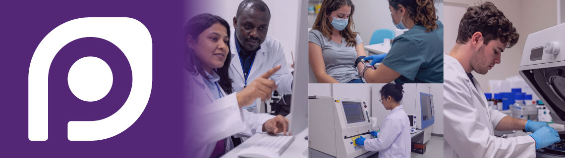 The Patient Focused Laboratory Medicine logo next to some promotional-style images of laboratory work