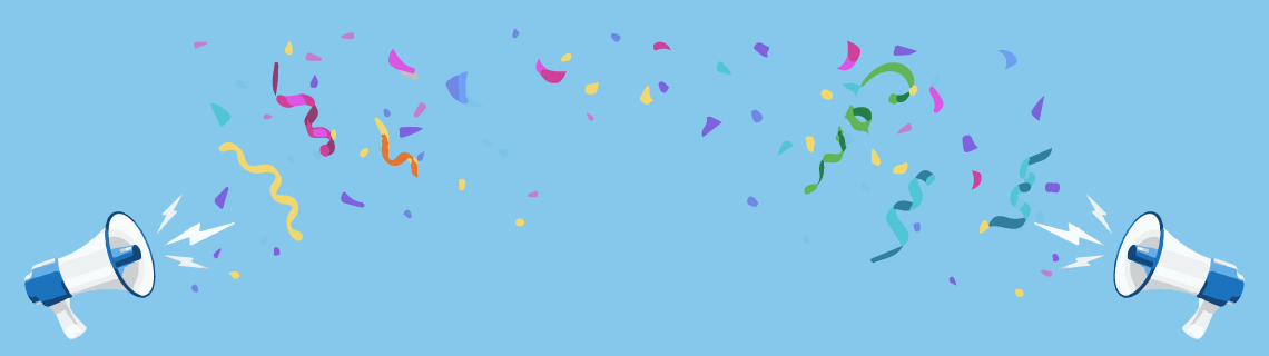 Vector image of an animated loudspeaker in the bottom left-hand corner of a plain turquoise background